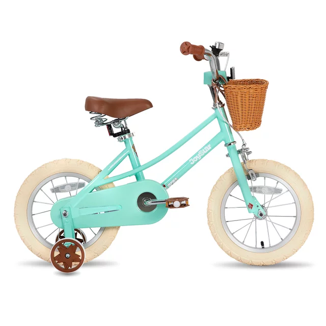 Dětské kolo Joystar Retro 14" s košíkem • 92-120 cm - růžová - mentolová