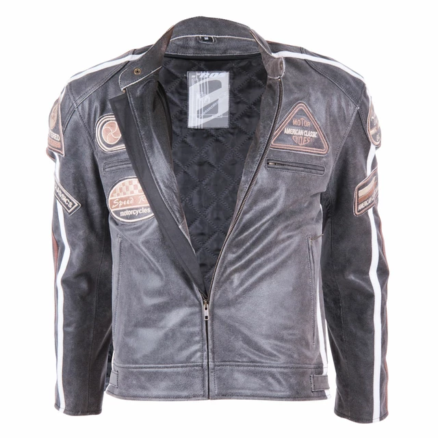 Kožená moto bunda BOS 2058 Vintage Grey - 4XL