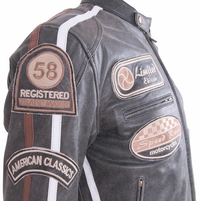 BOS 2058 Vintage Grey Leder Motorradjacke - grau