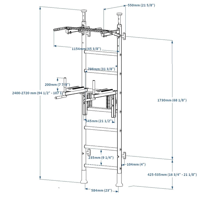 Žebřiny s hrazdou a bradly BenchK 522W 240x67 cm