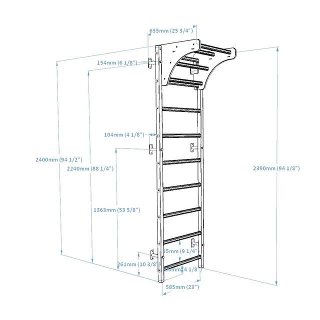 Žebřiny s hrazdou BenchK 711W 240x67 cm