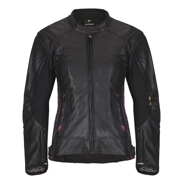 Women's Leather Motorcycle Jacket W-TEC Caronina - Black-Pink - Black-Pink