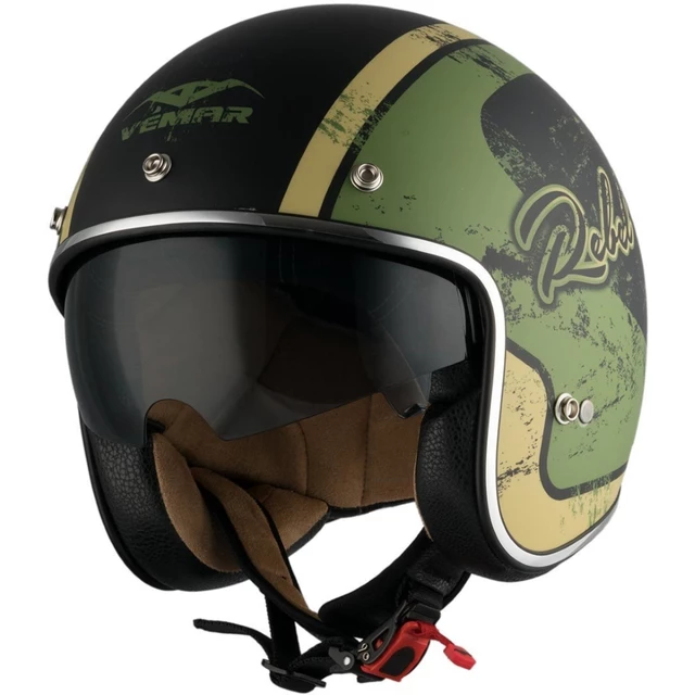 Motorcycle Helmet Vemar Chopper Rebel - Matt Black/White/Silver - Matt Black/Green/Cream