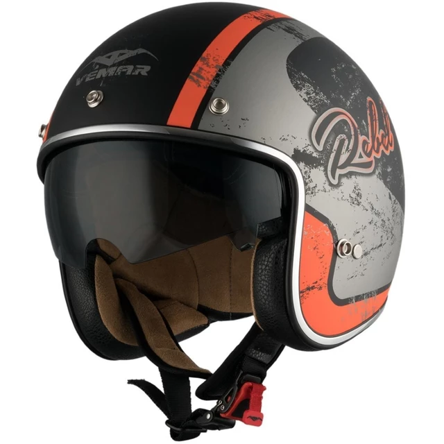 Motorcycle Helmet Vemar Chopper Rebel - XL (61-62) - Matt Black/Orange/Silver