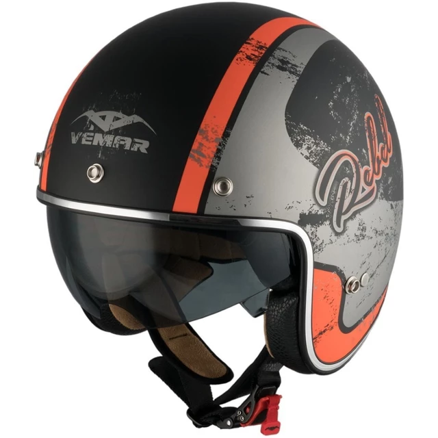 Motorcycle Helmet Vemar Chopper Rebel - Matt Black/Orange/Silver