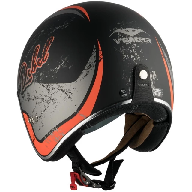 Motorcycle Helmet Vemar Chopper Rebel - Matt Black/Orange/Silver