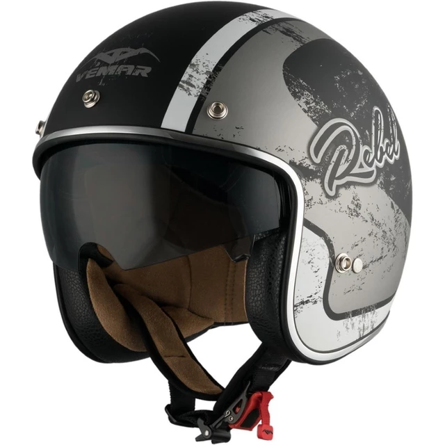 Motorcycle Helmet Vemar Chopper Rebel - XL (61-62) - Matt Black/White/Silver