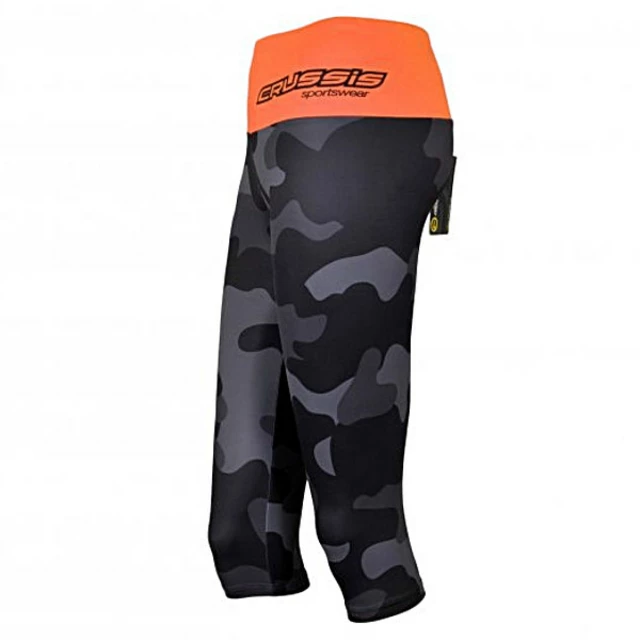 Women’s Knee Length Leggings CRUSSIS Gray-Orange - Grey Camo/Fluo Orange