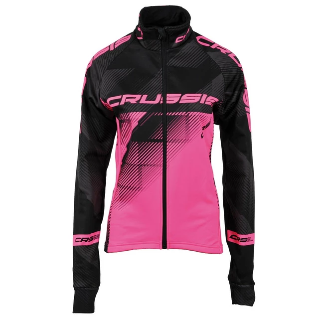 Dámská cyklistická bunda CRUSSIS čierna-fluo ružová - čierno-ružová, L