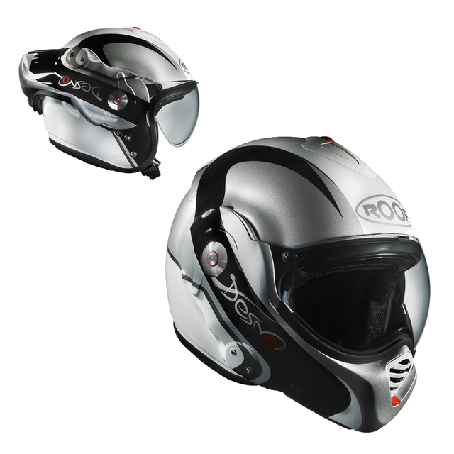 Překlopná moto přilba ROOF Desmo Elico - 2.jakost - bílo-stříbrná