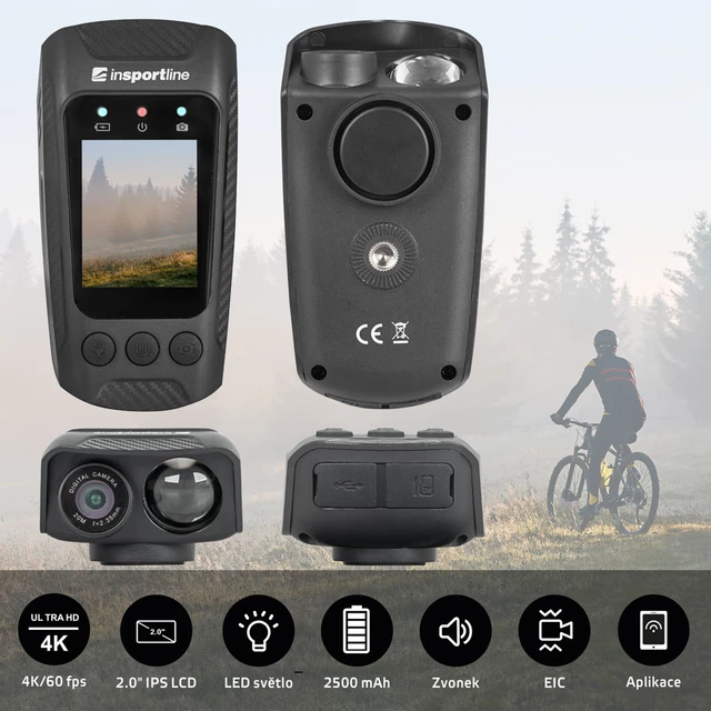 Kamera sportowa 3w1 4K rowerowa, latarka, klakson inSPORTline ActionCam Pro
