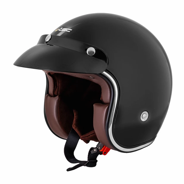 Motorcycle Helmet W-TEC YM-629 - Glossy Black with Black Padding - Glossy Black with Brown Padding