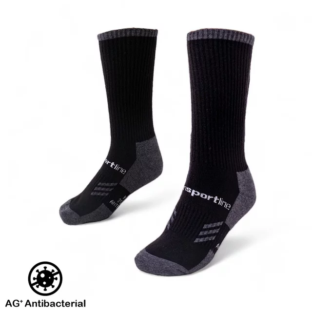 Merino Mid-Calf Socks inSPORTline Meritic Crew AG+ Antibacterial - Black-Grey - Black-Grey
