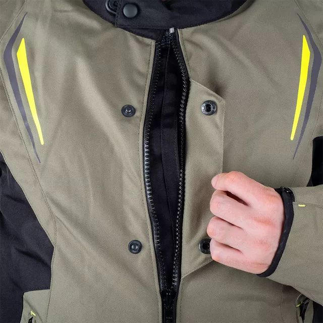 Touringová moto bunda W-TEC Karmal - černo-olivově zelená