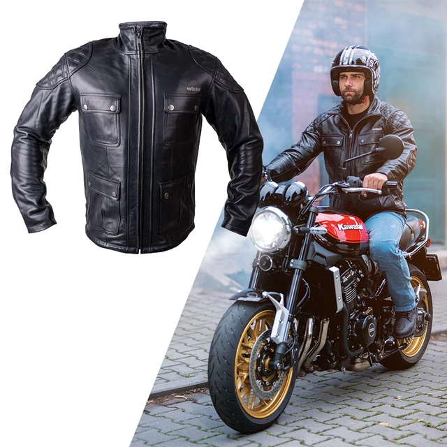 Leather Motorcycle Jacket W-TEC Valebravo - Black - Black