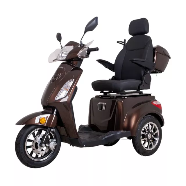 Elektrický tříkolový vozík inSPORTline Zorica Deluxe s elektromagnetickou brzdou - červená - hnědá