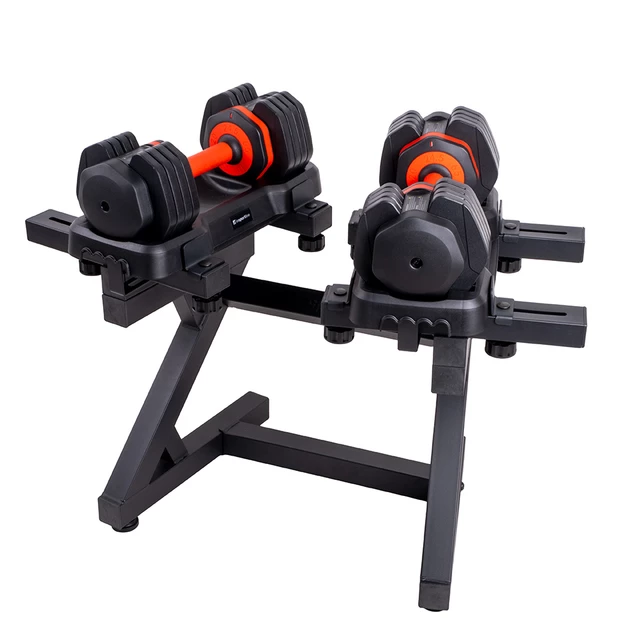 Adjustable Single-Handed Dumbbell Set inSPORTline DuraBell® 2 x 6.5 – 24.5 kg w/ Rack