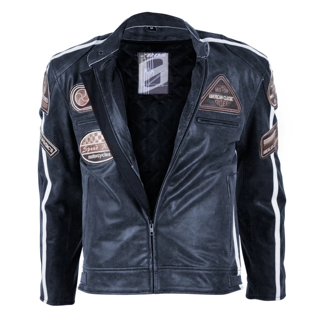 BOS 2058 Navy Herren Leder Motorradjacke - Dark Navy