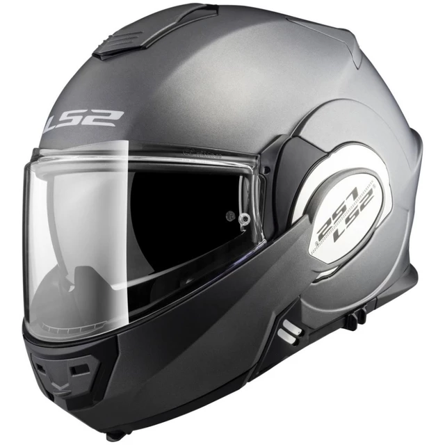 Flip-Up Motorcycle Helmet LS2 FF399 Valiant - Gloss Black - Titanium