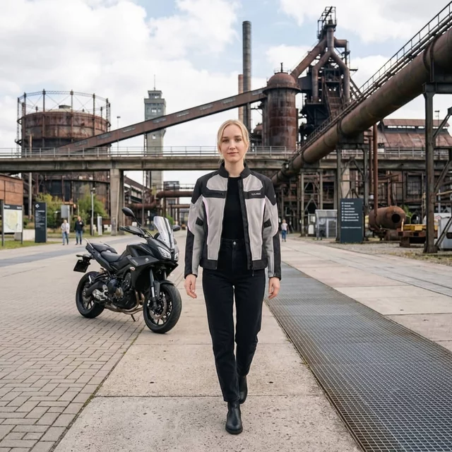 Letní dámská moto bunda W-TEC Mirelia - černo-šedo-růžová