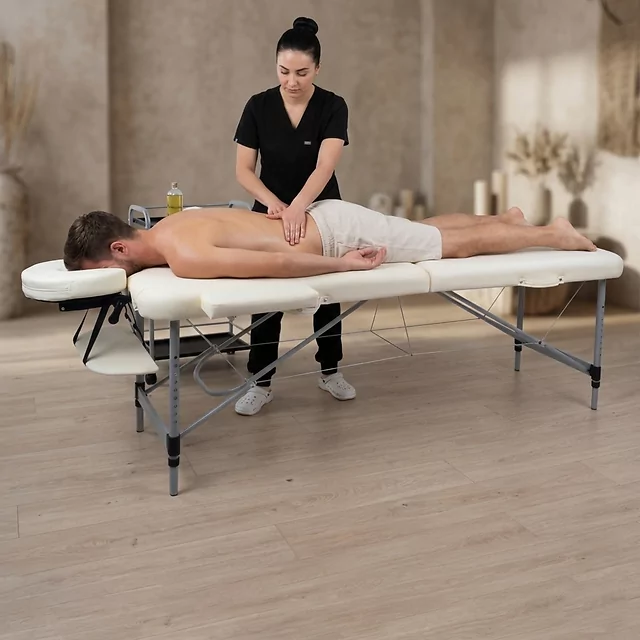 Masérské lehátko inSPORTline Morrani 186x60x62,5-85,5 cm 2-dílné hliníkové