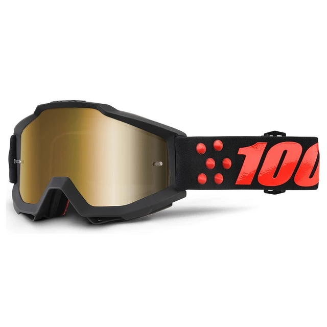 Motocross Goggles 100% Accuri - Calgary White-Blue, Blue Chrome Plexi + Clear Plexi with Pins - Gernica Black, Gold Chrome Plexi + Clear Plexi with Pins for Tea