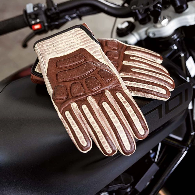 Bőr motoros kesztyű W-TEC Retro Gloves - barna-bézs, 3XL