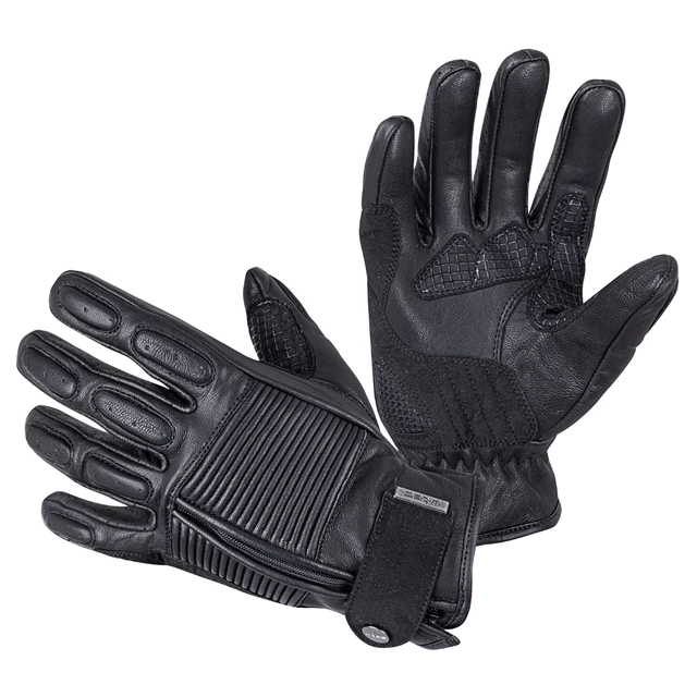 Leather Motorcycle Gloves W-TEC Mareff - Black - Black