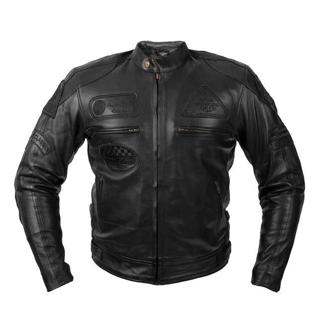 Men’s Leather Motorcycle Jacket W-TEC Urban Noir - Black - Black