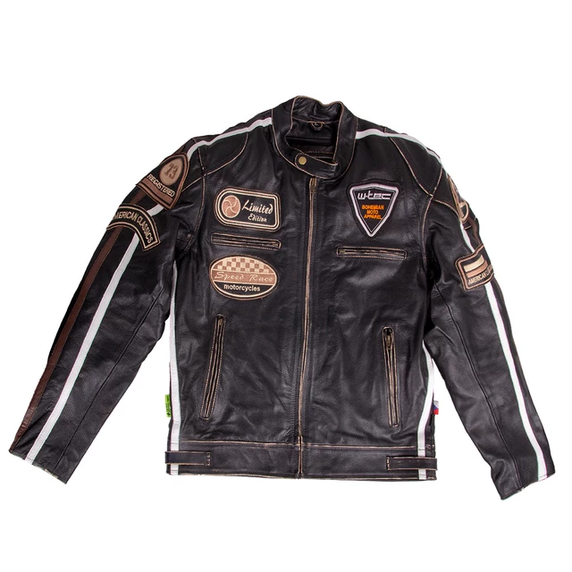 Men’s Leather Motorcycle Jacket W-TEC Brushed Cracker - Vintage Black - Vintage Black