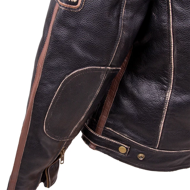 Men’s Leather Motorcycle Jacket W-TEC Brushed Cracker - Vintage Black