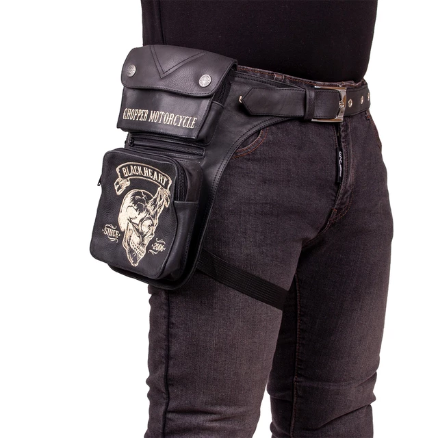 Motorcycle Thigh Bag W-TEC Black Heart Devil Skull Black Leather