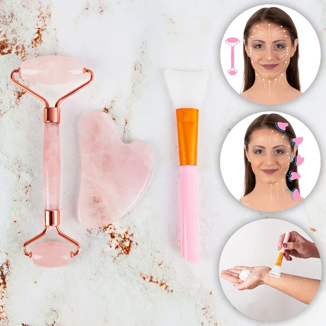 Face Roller & Gua Sha Set inSPORTline Rosado Pro