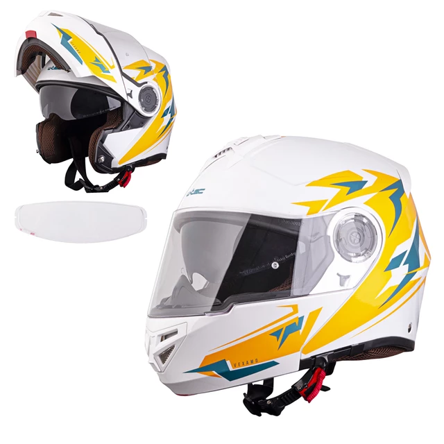 Flip-Up Motorcycle Helmet W-TEC Vexamo PI Graphic w/ Pinlock - White Graphic