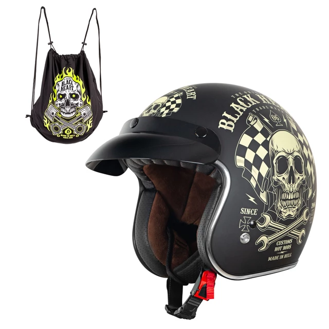 Motorcycle Helmet W-TEC Kustom Black Heart - Skull, Glossy Black - Starter, Matte Black