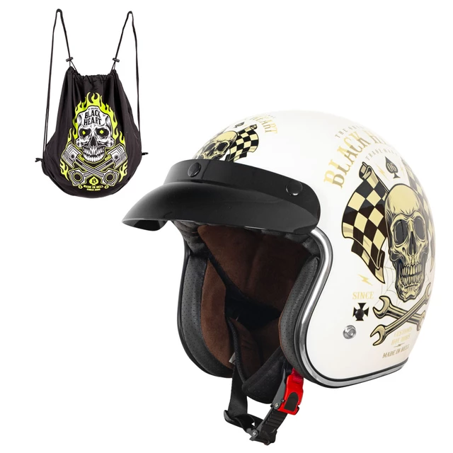 Motorcycle Helmet W-TEC Kustom Black Heart - Ride Culture, Matte Black, XL (61-62) - Starter, Sheen White