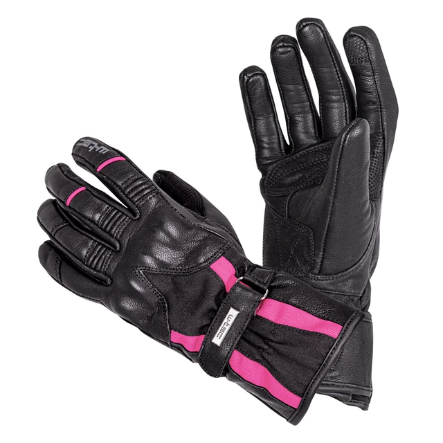 Women’s Leather Motorcycle Gloves W-TEC Pocahonta - Black-Pink - Black-Pink