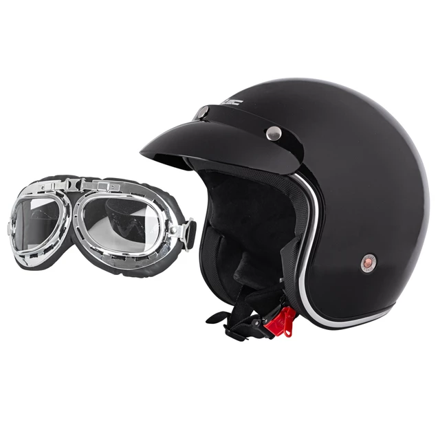 W-TEC YM-629 Motorradhelm mit Ageless Brille - mattschwarz - schwarz glänzend