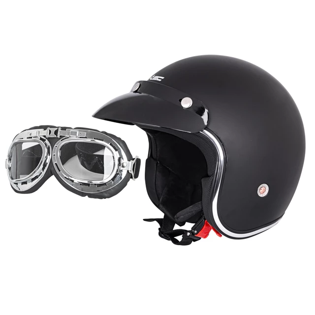 Motorcycle Helmet W-TEC YM-629 w/ Ageless Goggles - Matte Black - Matte Black