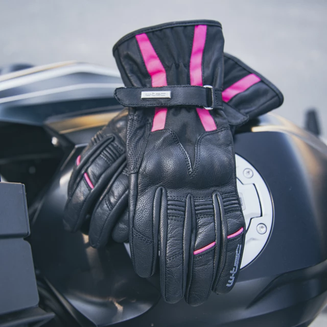 Women’s Leather Motorcycle Gloves W-TEC Pocahonta - Black-Pink