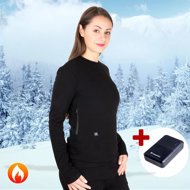 Dámske vyhrievané tričko W-TEC Insulong Lady s 10 000 mAh powerbankou - čierna