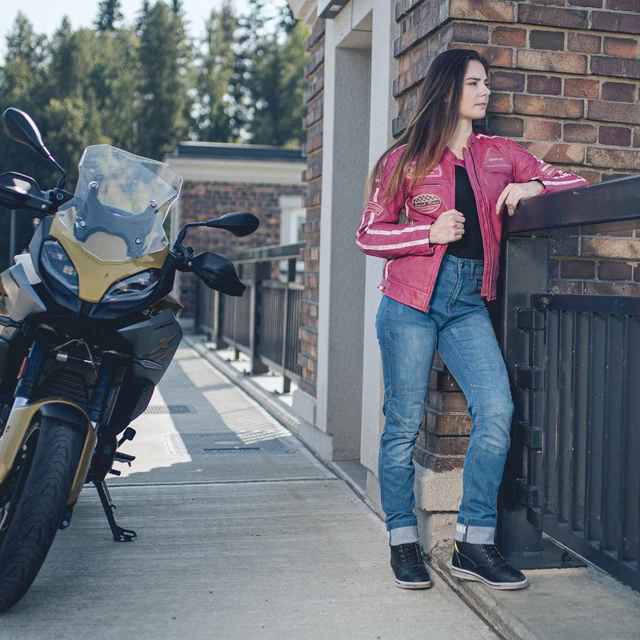 Women’s Leather Motorcycle Jacket W-TEC Sheawen Lady Pink - M