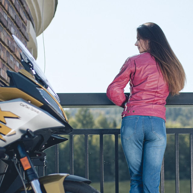 Women’s Leather Motorcycle Jacket W-TEC Sheawen Lady Pink - M