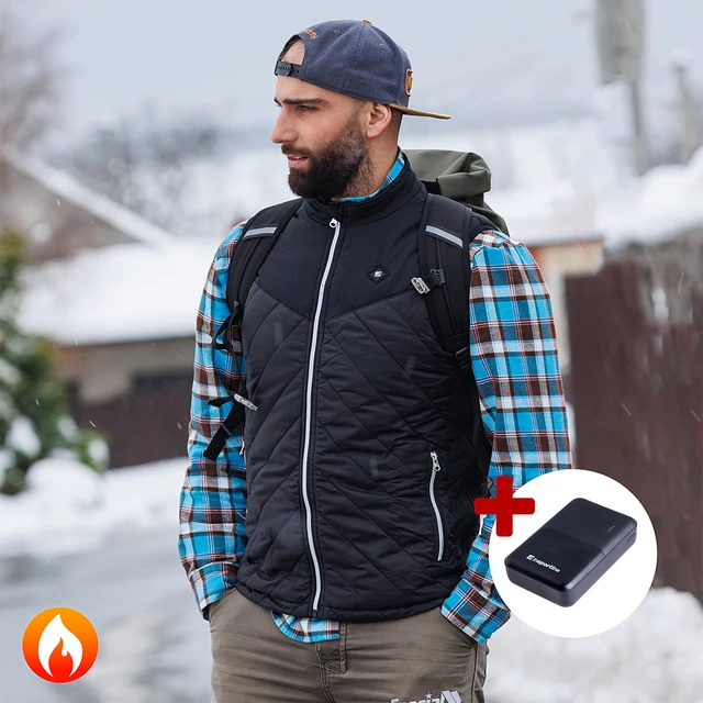 Men’s Heated Vest inSPORTline WARMhim w/ 10,000 mAh Power Bank - Black