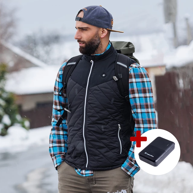 Men’s Heated Vest inSPORTline WARMhim w/ 10,000 mAh Power Bank - Black