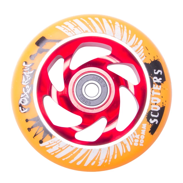 Spare wheel for scooter FOX PRO Raw 03 100 mm - Red-Silver with Graphics - Orange/Red