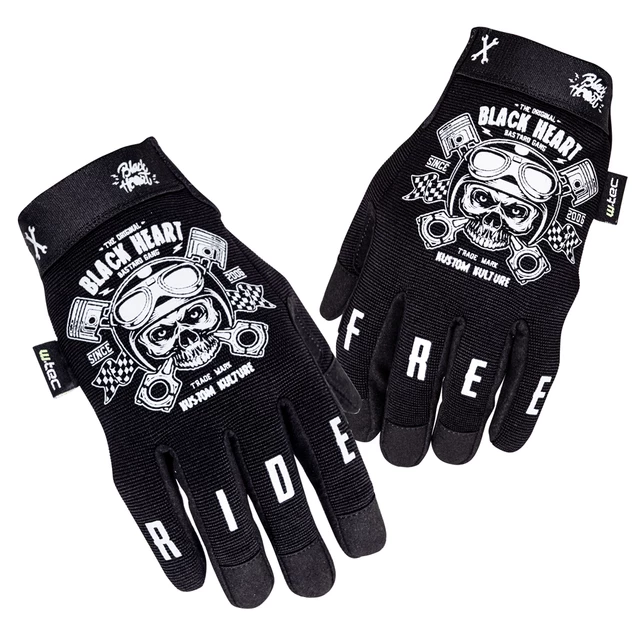 Motorcycle Gloves W-TEC Black Heart Piston Skull - Black