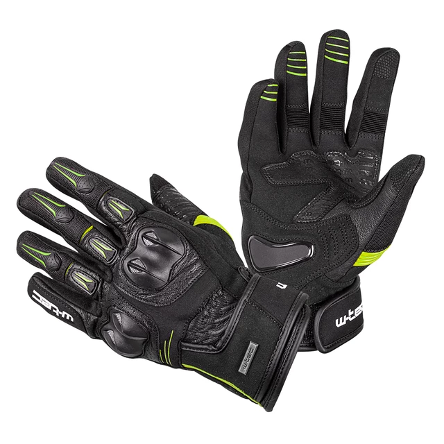 Leather Motorcycle Gloves W-TEC Legend - Black-Fluo