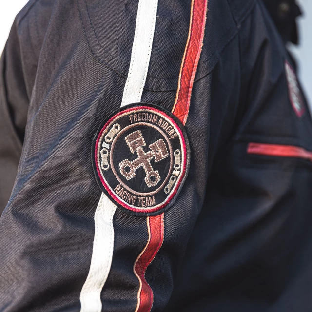 Pánská textilní bunda W-TEC Jawo - černá s červeným a bílým pruhem, XL