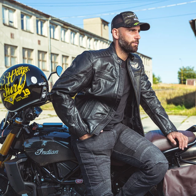 Men’s Leather Motorcycle Jacket W-TEC Black Heart Wings - Black